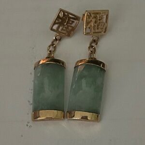 Gold Jade Earrings - Green